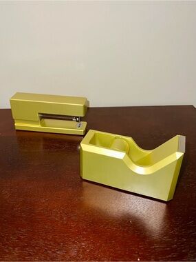 Desk Stapler & Tape Dispenser Set In Gold - NEW